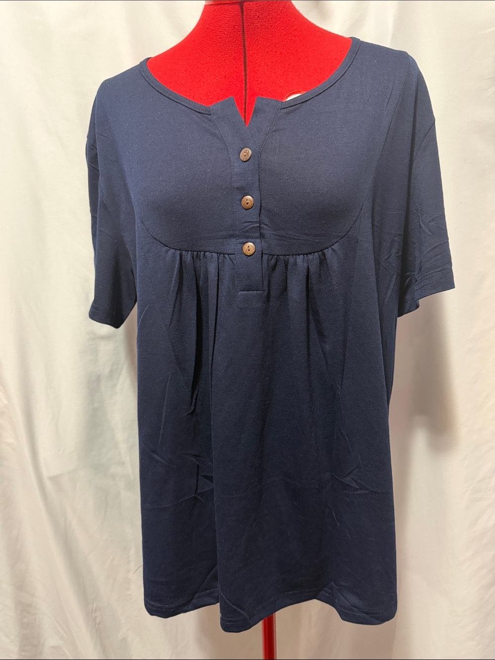 Navy Short-Sleeve Henley Tee with Button Front